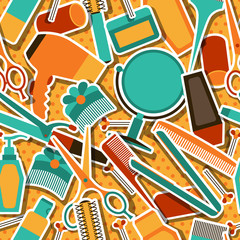 Hairdressing tools seamless pattern in retro style.