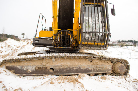 caterpillar excavator tractor cabin snow winter