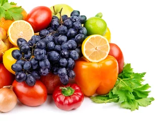 Zelfklevend Fotobehang set van verschillende groenten en fruit © alinamd