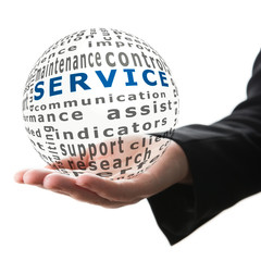 Transparent ball with inscription service in a hand