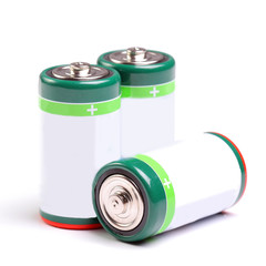 Three batteries on white