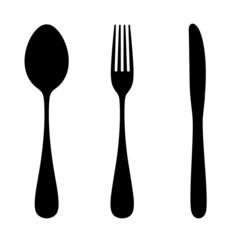 Spoon, fork and knife. Vector silhouette.