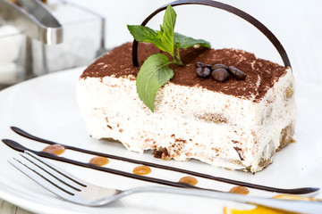 tiramisu on a table in a restaurant