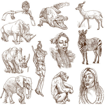 AFRICA - Collection of an hand drawn illustrations