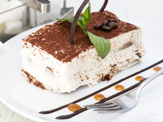 tiramisu on a table in a restaurant