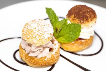 profiteroles with vanilla ice cream