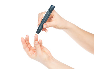 Diabetes diabetic concept finger prick for glucose sugar