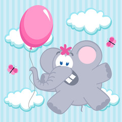 Little elephant on balloon - vector illustration