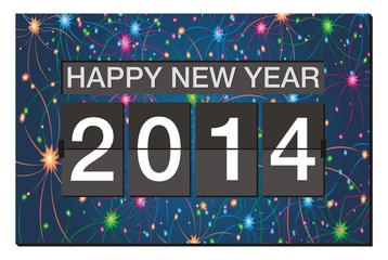 happy new year 2014 - flipper clock with fireworks background © yellomello