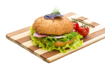 Bread with sausages and salad