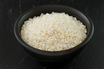 dry rice in black bowl