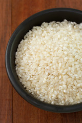 rice in black bowl