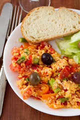 fried eggs with vegetables