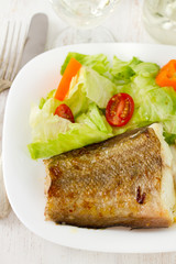 fish with fresh salad on the plate