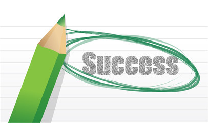 success. pencil and notepad text illustration