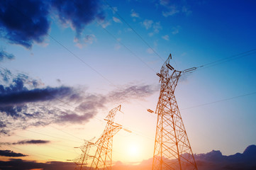 High-voltage tower sky background