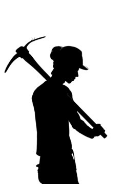 silhouette of a Mine worker with helmet