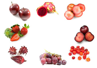 Group of red fruits with a central space for comments