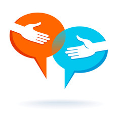 Dialog bubble with shaking hands