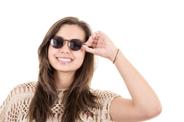 closeup hispanic woman portrait wearing sunglasses