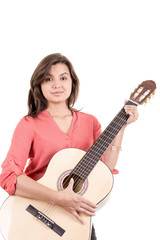 Fototapeta premium beautiful smiling hispanic lady playing acoustic guitar
