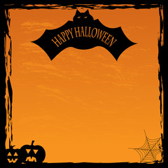 halloween background.pumpkin and bat on an orange background.vec