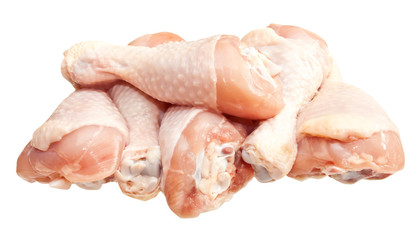 Raw chicken legs, isolated on white background