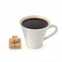 Cup of coffee with cube sugar