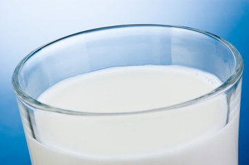 Close-up glass of milk on a blue background