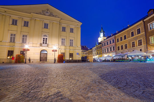 Old town of Lublin at night, Poland