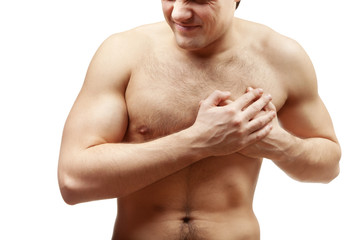 Naklejka premium Young shirtless muscular man