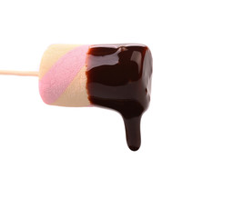 Marshmallow in chocolate syrop. Isolated.