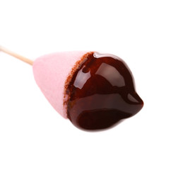 Marshmallow in chocolate syrop. Isolated.