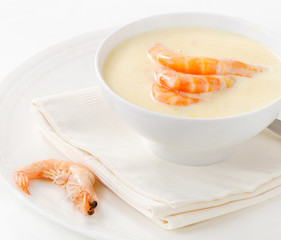 Creamy soup with seafood.