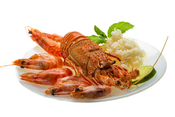 Spiny lobster, shrimps and rice