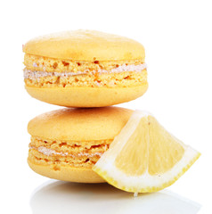 Lemon macaroons isolated on white