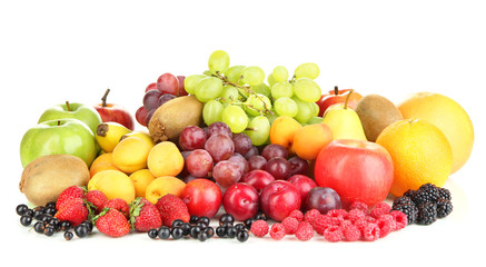 Fresh fruits and berries isolated on white
