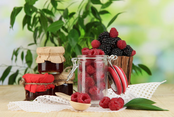 Ripe raspberries and blackberries