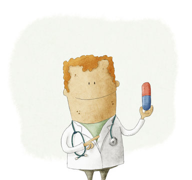 Doctor holding a pill