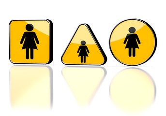 sexy woman symbol on three warning signs