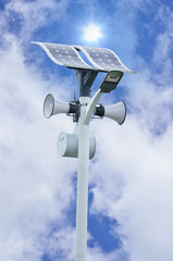 Lamp, Speaker, Solar cell , wireless tower with sun and blue sky