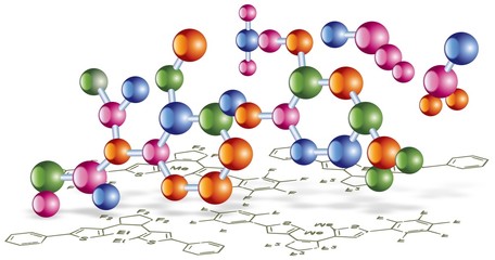 Atomic structure of organic chemical with an schematic formula
