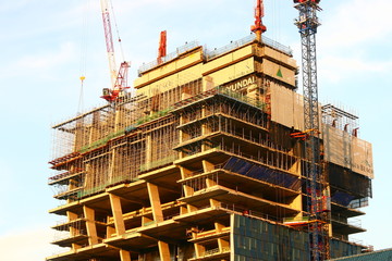 Industrial construction site, urban city Singapore