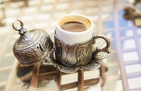 Traditional Turkish Coffee On A Glass Table