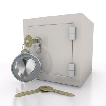 3d graphic of a loving heart sign  on a safe door