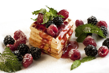 breakfast - waffles with syrup and berries