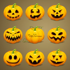 Vector Illustration of Scary Halloween Pumpkins