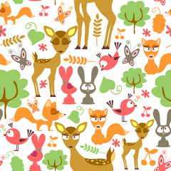 Cute childish seamless pattern with wild animals