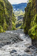 River winding through Canyon, &THORN;&oacute;rsm&ouml;rk area, Iceland