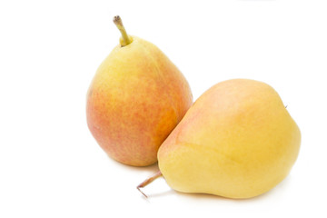 Ripe pears on a white background